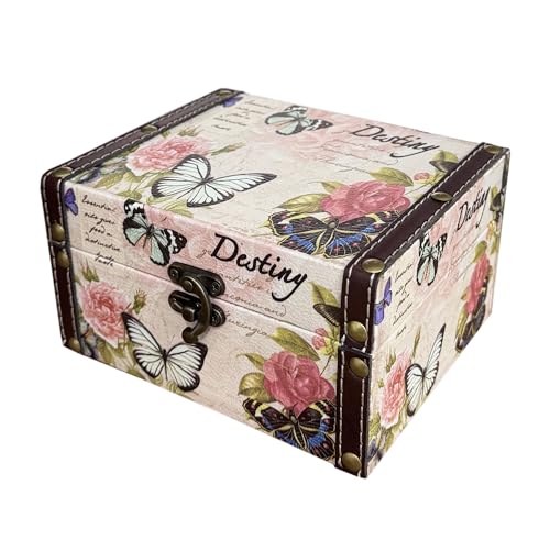 Butterfly Jewelry Box Pink Wood Treasure Chest for Women Girls | Storage Decorative Box for Jewelry Trinkets Photos Gifts Decorative Keepsake Box Home Decorations