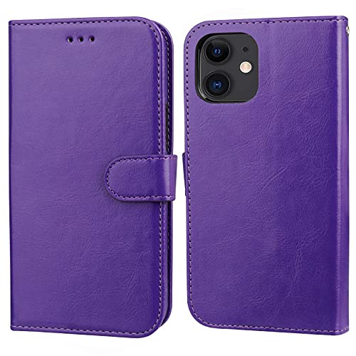 Bocasal Detachable Wallet Case Card Holder for iPhone 12/12 Pro, Purple | Kickstand Card Slots Holder PU Leather Magnetic Shockproof Wrist Strap Removable Flip Protective Cover 6.1 inch - color: Purple