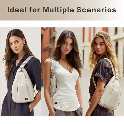 Sling Bag Set, PU Leather Sling Bag, Multi-Zipper Design for Travel, Outdoors, Valentine’s Day Gifts - color: 01-white