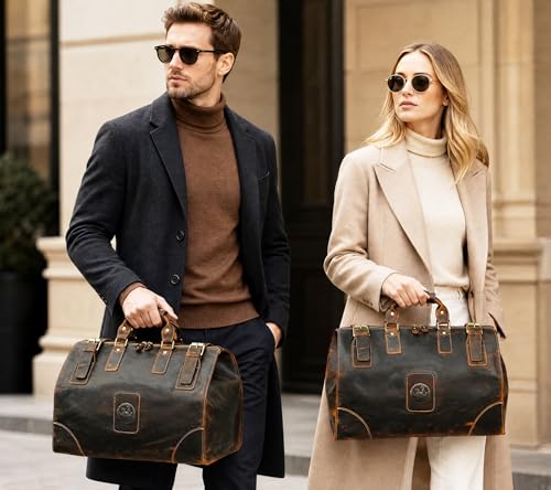 Canvas + Leather Travel Luggage Tote Duffle Gym Suitcase Weekender Overnight Bag For Men Male FB8151 (8151-Dark Brown1) - color: Dark Brown1