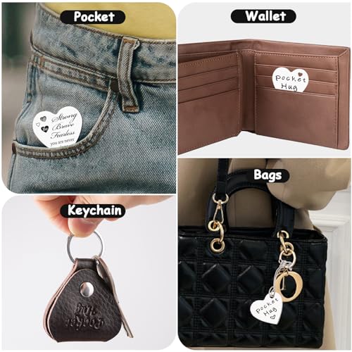 Qunrwe Pocket Hug Token,Long Distance Gifts Keepsake,Double Sided Inspirational Thinking of you Gift with Leather Keychain - color: Be Strong Be Brave Be Fearless