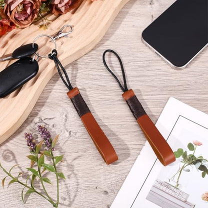 2PCS Brown Cowhide Lanyard Car Keychain Holder Rope Strap Genuine Leather Car Key Fob Keychain Handmade Lightweight Soft Full Grain Leather Keyring Accessories for Men Women - color: Brown