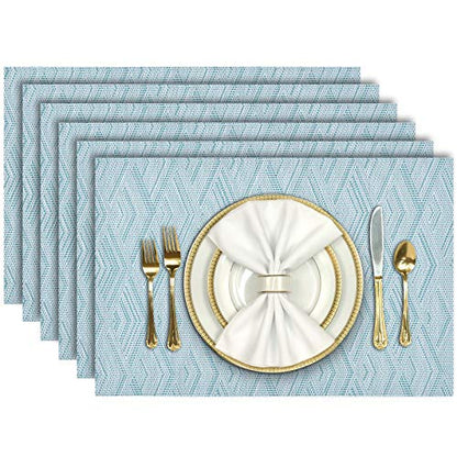 Aofmee Placemats Set of 6, Heat Resistant Place Mats, Washable Durable PVC Table Mats, Woven Vinyl Plastic Placemats for Dining Table, Non-Slip Stain Resistant Kitchen Table Placemats, Easy to Clean - color: Blue, size: Set of 6