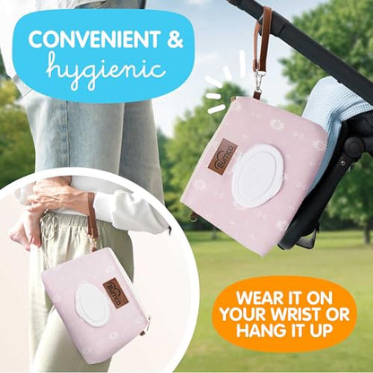 Bumco Portable Diaper Clutch Bag with Built-In Baby Wipes Dispenser (Lilac) | Airtight refillable wet wipes dispenser container. Portable travel pouch holder for quick baby cleanups on the go. - color: Lilac