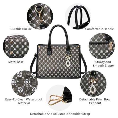 Women Handbag Fashion Satchel Shoulder Tote Top Handle Bag | Sturdy Structured, Spacious, PU Leather, Plaid, Bow, 3pcs, Coin Purse and Small Card Holder, Versatile for Daily Work - color: Black