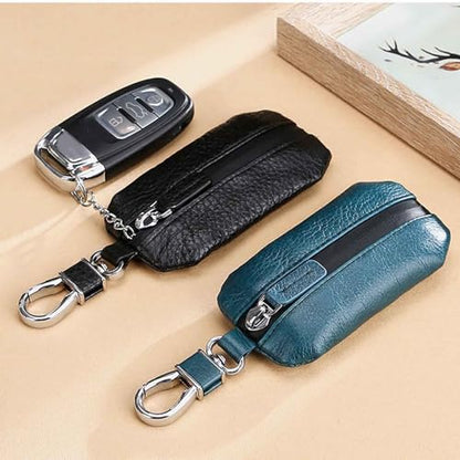 1 Pcs Genuine Leather Key Holder Waterproof Key Cover Key Case Car Smart Keychain Protector Cover Car Key Case - color: Black