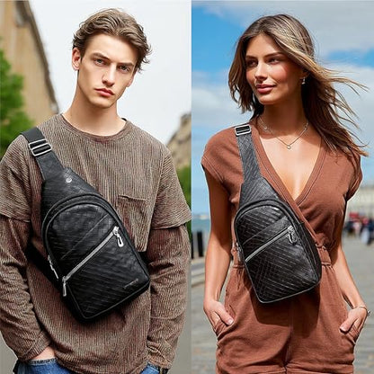 Sling Bag Set, PU Leather Sling Bag, Multi-Zipper Design for Travel, Outdoors, Valentine’s Day Gifts - color: 03-black