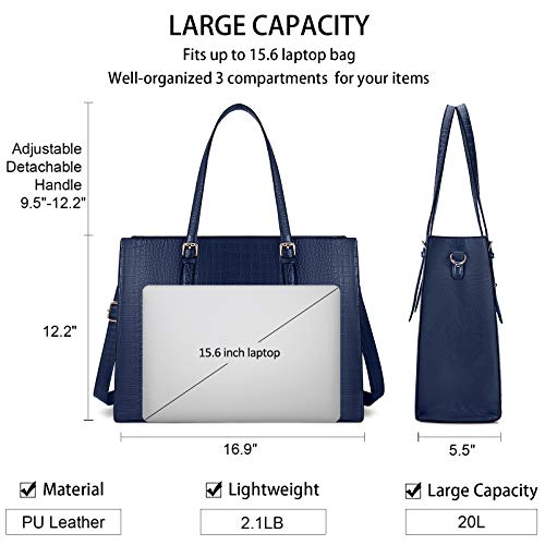 Laptop Bag for Women 15.6 Inch Crocodile Leather Tote Bag Water-resistant Work Briefcase Business Computer Shoulder Bag for Travel Teacher Nurse Professional Handbag - color: Blue