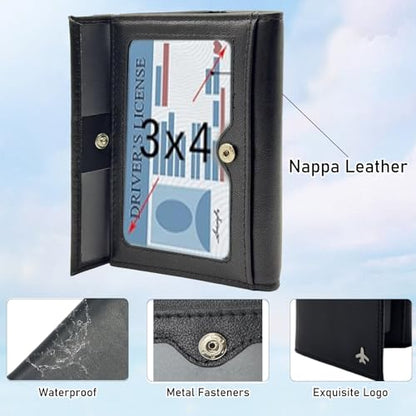 Pilot Wallet Passport Holder RFID Blocking Nappa Leather Travel Wallet, Stylish Travel Companion for Aviation Professionals (Black) - color: Black