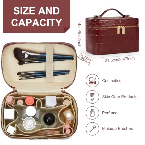Makeup Bag Crocodile Vanity Case for Women Travel Cosmetic Bag Leather Toiletry Bags Makeup Organizer Case - color: Crocodile Burgundy