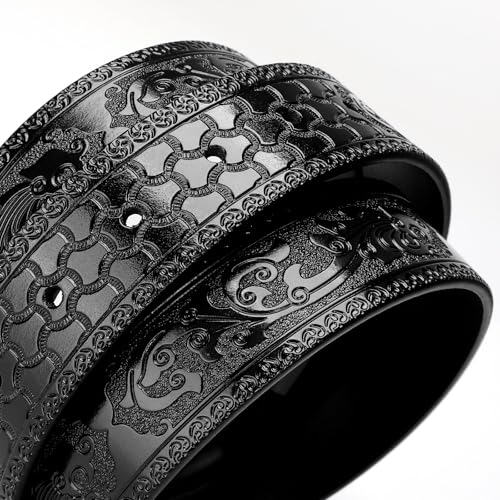 Western Cowboy Belt for Men, Cowboy Leather Belt Embossed Mens Western Belts for Jeans - size: Fit Waist Size 34-37"