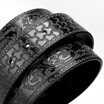 Western Cowboy Belt for Men, Cowboy Leather Belt Embossed Mens Western Belts for Jeans - size: Fit Waist Size 34-37"