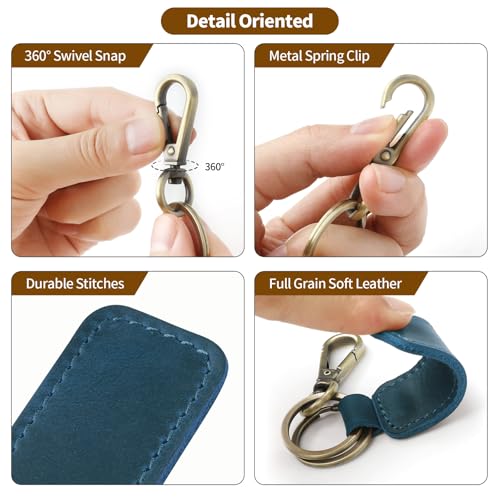 Jack&Chris Genuine Leather Car Keychain, Universal Key Fob Keychain, Leather Key Chain Holder for Men and Women, JC306 - color: Blue*5
