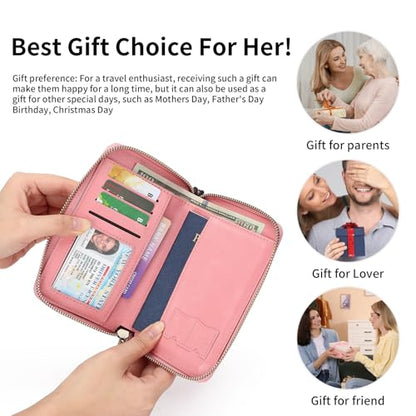 RFID Blocking Passport Holder for Wallet,with Zipper Travel Wallet Credit Cards Case Women Men Passport Cover Wallet - color: Light Pink