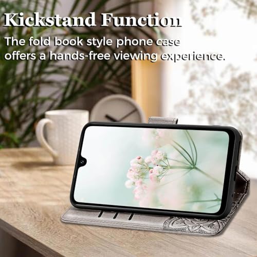for Samsung Galaxy A17 5G Phone Case Wallet,Gray | Butterfly Embossed PU Leather, Credit Card Holders, Wrist Strap, Magnetic Closure, Flip Protective Purse Cover for Women Men - color: Gray