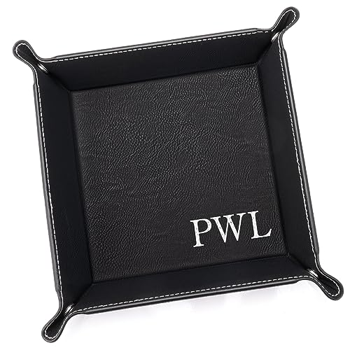 Lifetime Creations Monogrammed Valet Tray (Black) - Personalized Vegan Leather Catchall, Change Tray, Groomsmen Gift, Desk Dresser Organizer - color: Black - Monogrammed