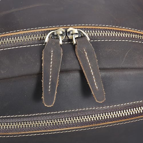 boshiho Genuine Leather Backpack for Men & Women, 13 Inch Laptop Backpack, Water-Resistant Business Travel Backpack, Premium Crazy Horse Leather Work Bag (Dark Brown) - size: L - Brown Crazy Horse Leather