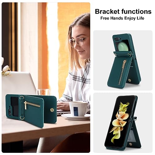for Samsung Galaxy Z Flip 6 Luxury Zipper Wallet Phone Case, Multi-Function Kickstand Card Holder Adjustable Crossbody Strap, Fashion Flip Case.(Green) - color: Green, size: Samsung Galaxy Z Flip 6