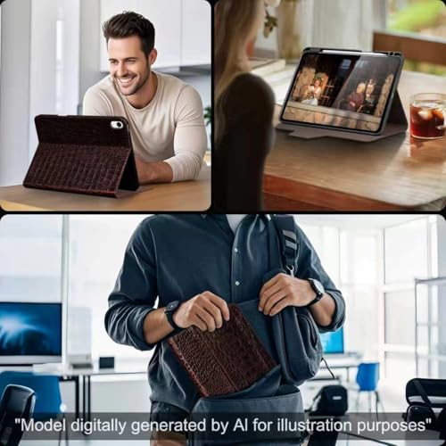 Gexmil Leather Case for iPad Air 11 Inch M4/M3/M2,10.9 Inch,Crocodile Brown | Genuine Leather Cover for iPad Air 2026/2025/2024/2022/2020,Magnetic Closure,Protective Folio Pencil Holder,Adjustable Stand - color: Crocodile Pattern Brown