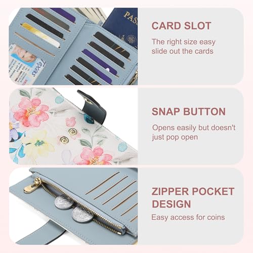 yiijay Womens Wallet RFID Blocking Vegan Leather Trifold Clutch Credit Card Holder Ladies Travel Wallet Purse with Pen Holder - color: 2Flora White