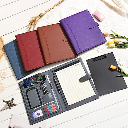 Wason Portfolio Padfolio A4 Leather PU Folder File Document Holder Case with Writing Pad Removable Clipboard Card Stationary Case Phone Tablet Stand for Organizer Office Travel School (Purple) - color: Purple