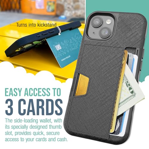 Smartish iPhone 15 Wallet Case with Card Holder, Wallet Slayer Vol 2, Black | Holds 3 Cards + Cash, Slim Vegan Leather Credit Card Slot, Protective & Thin, Grip, Kickstand, Drop-Tested from 6 Feet - color: Black Tie Affair, size: iPhone 15
