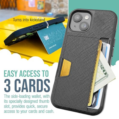 Smartish iPhone 15 Wallet Case with Card Holder, Wallet Slayer Vol 2, Black | Holds 3 Cards + Cash, Slim Vegan Leather Credit Card Slot, Protective & Thin, Grip, Kickstand, Drop-Tested from 6 Feet - color: Black Tie Affair, size: iPhone 15