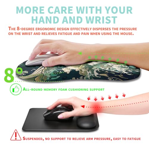 Ergonomic Mouse Pad Wrist Support with Memory Foam Massage Bulge, Carpal Tunnel Pain Relief Mousepad Wrist Rest for Mouse(12x8 inch, Sea Wave) - color: Kg039-sea Wave