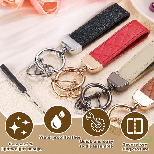 HARFINGTON Car Key Chain Ring Clip Leather Key Fob - color: Milk Gold