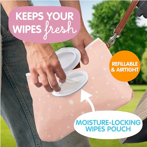 Bumco Portable Diaper Clutch Bag with Built-In Baby Wipes Dispenser | Airtight refillable wet wipes dispenser container. Portable travel pouch holder for quick baby cleanups on the go. - color: Dusty Pink