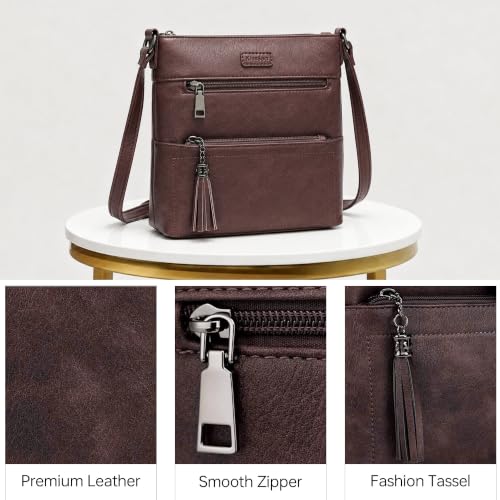 Medium Crossbody purses for women Leather Travel Crossbody Bag | Multi Compartments&pockets,Soft Leather,adjustable strap,organized,lightweight,with tassel,for Travel,Everyday - color: Coffee