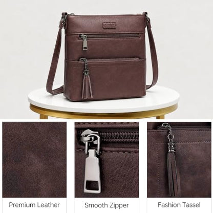 Medium Crossbody purses for women Leather Travel Crossbody Bag | Multi Compartments&pockets,Soft Leather,adjustable strap,organized,lightweight,with tassel,for Travel,Everyday - color: Coffee