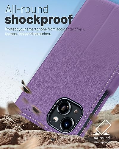 OCASE for iPhone 15 Wallet Case, Card Holder, Litchi Purple | RFID Blocking, Kickstand, Magnetic Closure, PU Leather Flip Folio, Shockproof TPU Shell, Protective Phone Cover (6.1") 2023 - color: Litchi Purple