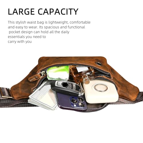 Water Resistant Canvas + Leather Hiking Riding Travel Fanny Waist Pack Small Phone Pouch For Men Women FB811-29 (W-8138-Brown) - color: W-8138-Brown