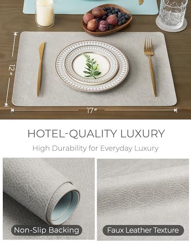 Leetaltree Reversible Faux Leather Placemats 12x17 Inch, Set of 8, Heat Resistant Waterproof Table Mats, Non-Slip, Wipeable Dining Kitchen Mats, Light Gray - color: Light Gray, size: 8 Pack