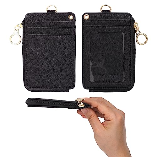MONDO DESIGNS 2-in-1 ID Badge Holder with Lanyard - Multi-Use Lanyard Keychain Wallet for Women, Small Keychain Wristlet Wallet with Strap & Lanyards for ID Badges, Phone & Card Holder - Black - color: Black
