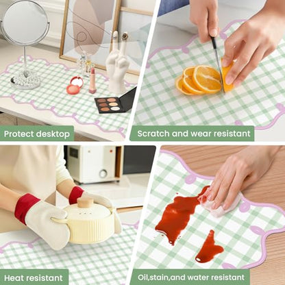 Leather Desk Pad, Desk Mat Mouse Pad, Non-Slip Mousepad Waterproof PU Table Cover Blotter for Computer Laptop Extra Large Keyboard Mat for Women Girl Office Home Dorm, Soft Pink + Green Checkered - color: Soft Pink + Green Checkered