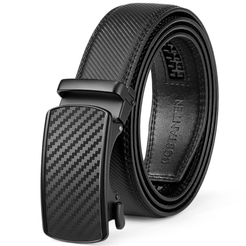 BOSTANTEN Ratchet Belts for Men Leather Trim to Fit 1 3/8“ Gift Boxed | Micro-Adjustable Buckle, Smooth Sliding, Customizable Fit, Holeless, Dress and Casual - color: 033-t Black / Twill, size: 36"-42" Waist Adjustable