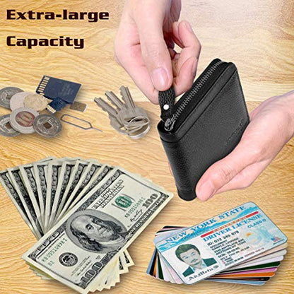 Admetus Mens Zipper Wallet Leather Zip Bifold RFID Blocking Card Holder | genuine leather,gift box,1 ID window,10 credit card slots,2 cash compartments,coin pocket,zip around,gift for men - color: Black-21