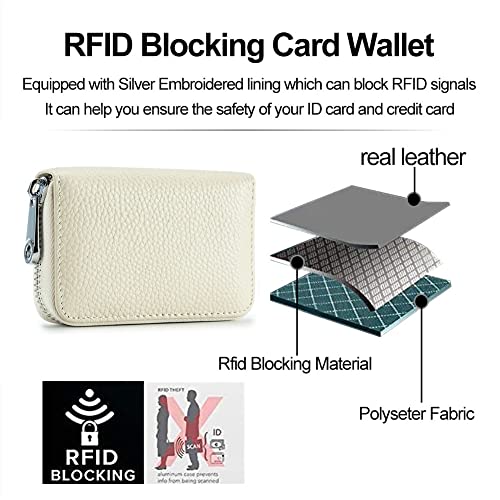 RFID Credit Card Holder Genuine Leather Credit Card Wallet with Zipper | RFID - color: ivory