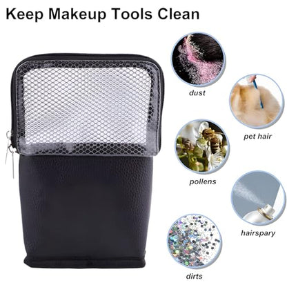 MOND'SUB Makeup Brush Organizer Bag, Makeup Brush Case Travel Makeup Brush Holder Large Professional Cosmetic Bag Artist Storage Bag Essentials Stand-up Foldable Makeup Cup Waterproof （Black, Large） - style: Zipper Bag