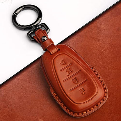 Tukellen Compatible with Chevrolet Leather Key Fob Cover,fit Cruze Volt Bolt Camaro Equinox Sonic Trax Traverse Smart Remote Key, For Leather Key case-Brown - color: Beown, size: 4 buttons