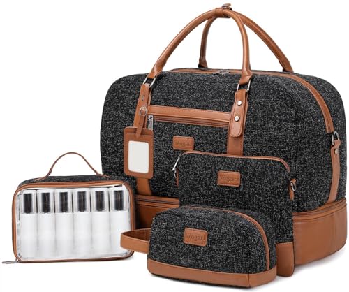 4PCS Weekender Bags for Women Large Overnight Weekend Travel Duffel Bags - color: Black