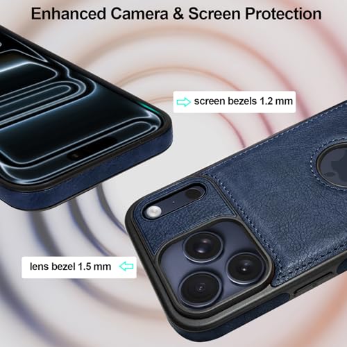 Leather Case for iPhone 17 Pro Case, Protective Slim with Kickstand Shockproof Phone Cases, Built-in Invisible Stand Compatible with iPhone 17 Pro 6.3'' (Blue) - color: Blue, size: Iphone 17 pro