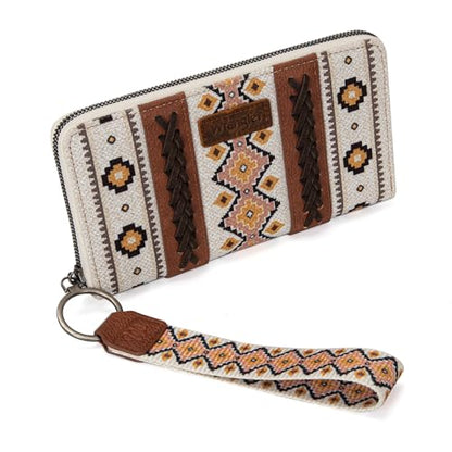 Wrangler Wallet Purse for Women Western Aztec Clutch Wristlet Wallet with Credit Card Holder - color: Angel Coffee