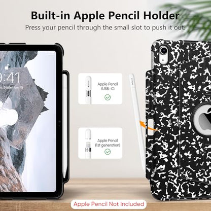 Fintie Rotating Case for iPad (A16) 11th Gen 11-inch, iPad 10th Gen 10.9" | 360° Swivel Stand, Portrait & Landscape Viewing, Shockproof Cover with Pencil Holder, Auto Wake/Sleep, Composition Book Black - color: composition book black