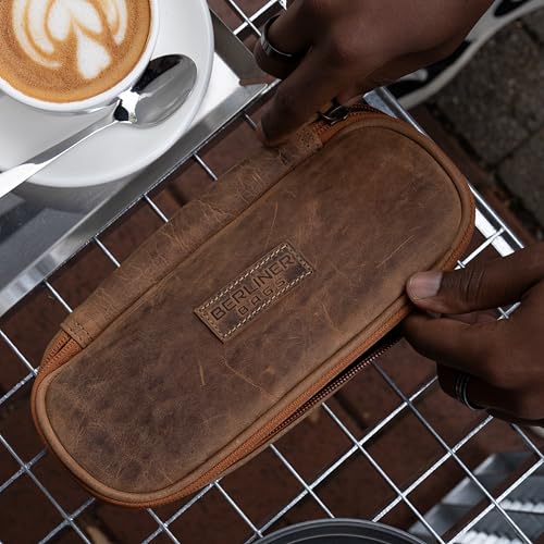 BERLINER BAGS Leather Pencil Case Felix, Pen Pouch For Men & Women- Brown | Genuine Leather Pencil Pouch, YKK Metal Zipper, Pen Loops Included, For Work and University - color: Walnut