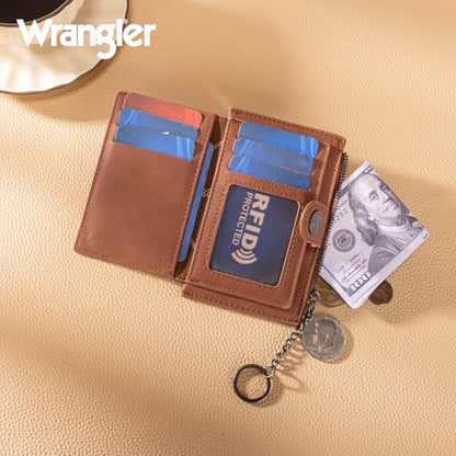 Montana West X Wrangler Small Womens Wallet Slim Credit Card Holder Minimalist Brown Keychain Wallet Compact Western Card Organizers - color: Brown
