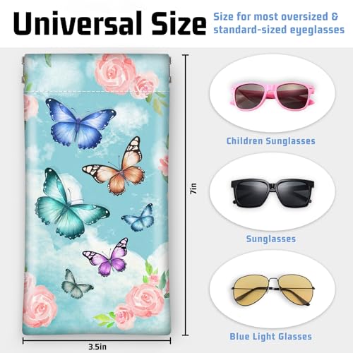 Soft Glasses Case for Sunglasses Eyeglass Slim Pouch | 7x3.5 inches, Portable PU Leather, Squeeze Top, Sunglasses Holder Bag Pouch, For Women Men - color: Butterfly