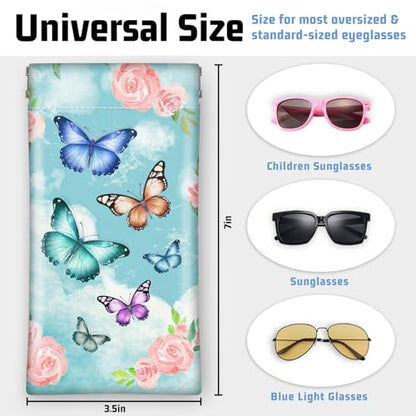 Soft Glasses Case for Sunglasses Eyeglass Slim Pouch | 7x3.5 inches, Portable PU Leather, Squeeze Top, Sunglasses Holder Bag Pouch, For Women Men - color: Butterfly
